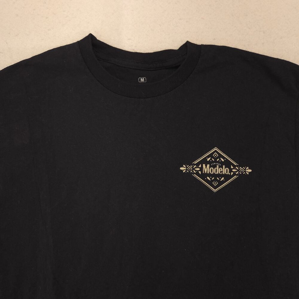 Modelo Short Sleeve Crew Neck Graphic T Shirt Mens Size Medium M Black